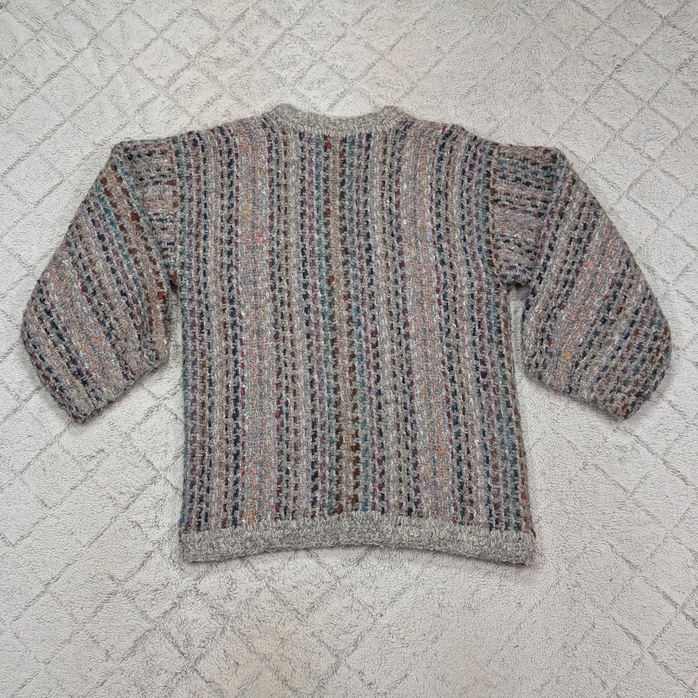 VTG Sinfully Original Sweater Womens L Gray Multi Knit Wool Chunky Cardigan Boho - Picture 7 of 7